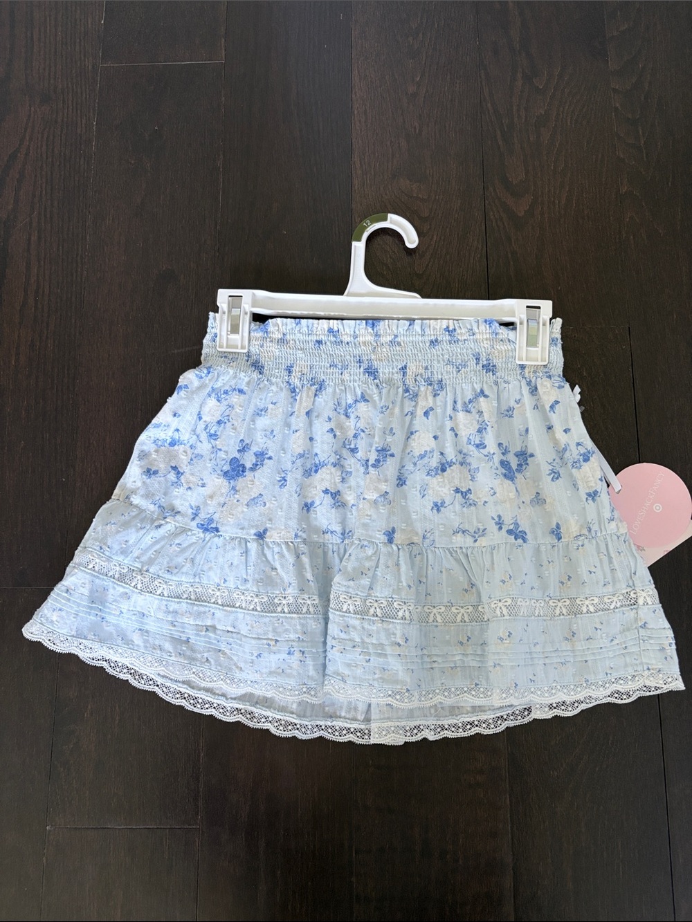 LoveShackFancy Light Blue Floral Mini Skirt